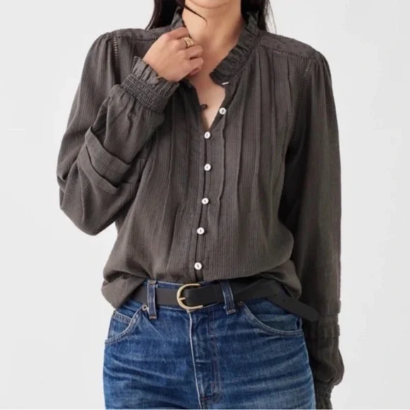 Faherty Willa Blouse Organic Cotton Beautiful Details Size XS - Picture 5 of 8